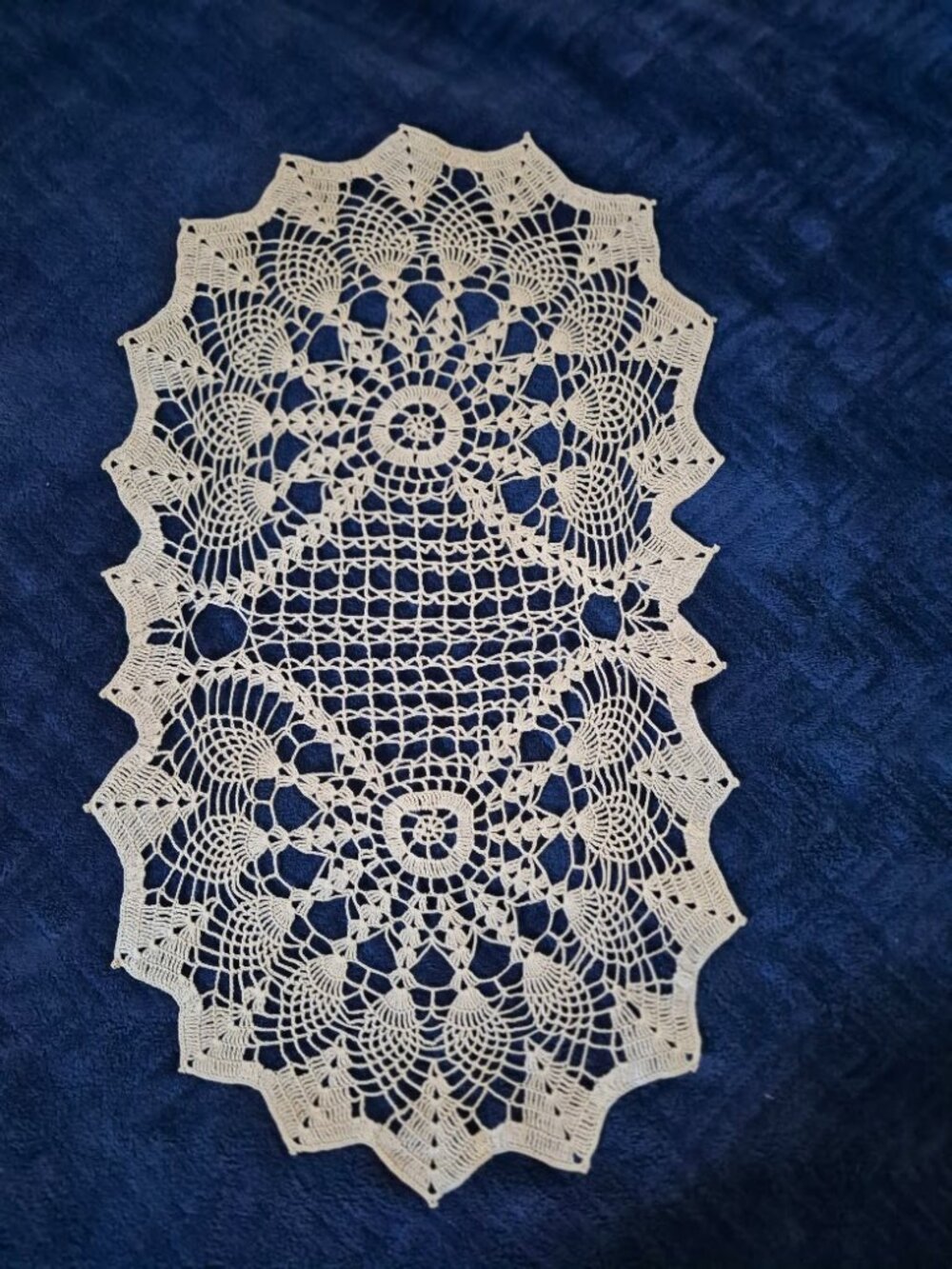 Handmade Oblong Beige Doily (1980's)